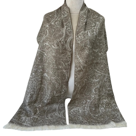Lands' End Tan Paisley Cashmere Blend Scarf - Picture 1 of 10